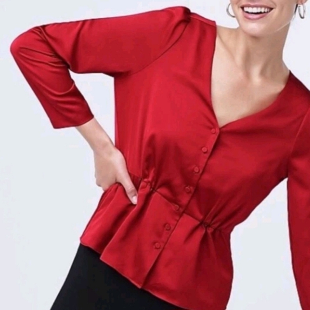J. Crew NWT Women’s Satin Back Crepe Button-front Blouse Vintage Ruby size 00